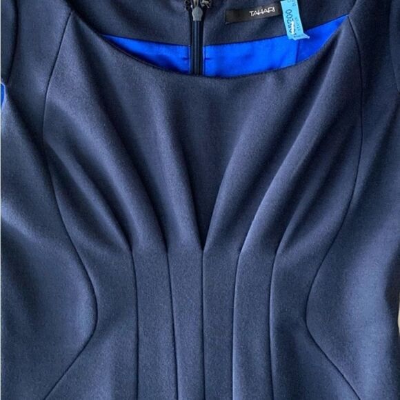 Tahari Navy Blue Lined Midi Dress Size 6 - Picture 2 of 11